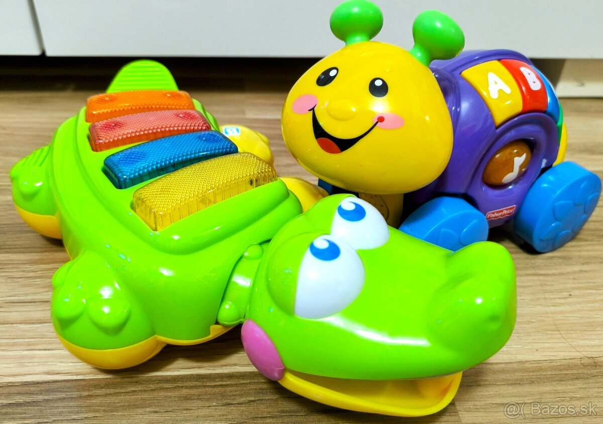 ZNAČKOVÉ HUDOBNÉ HRAČKY FISHER PRICE SLIMÁK+KROKODÍL