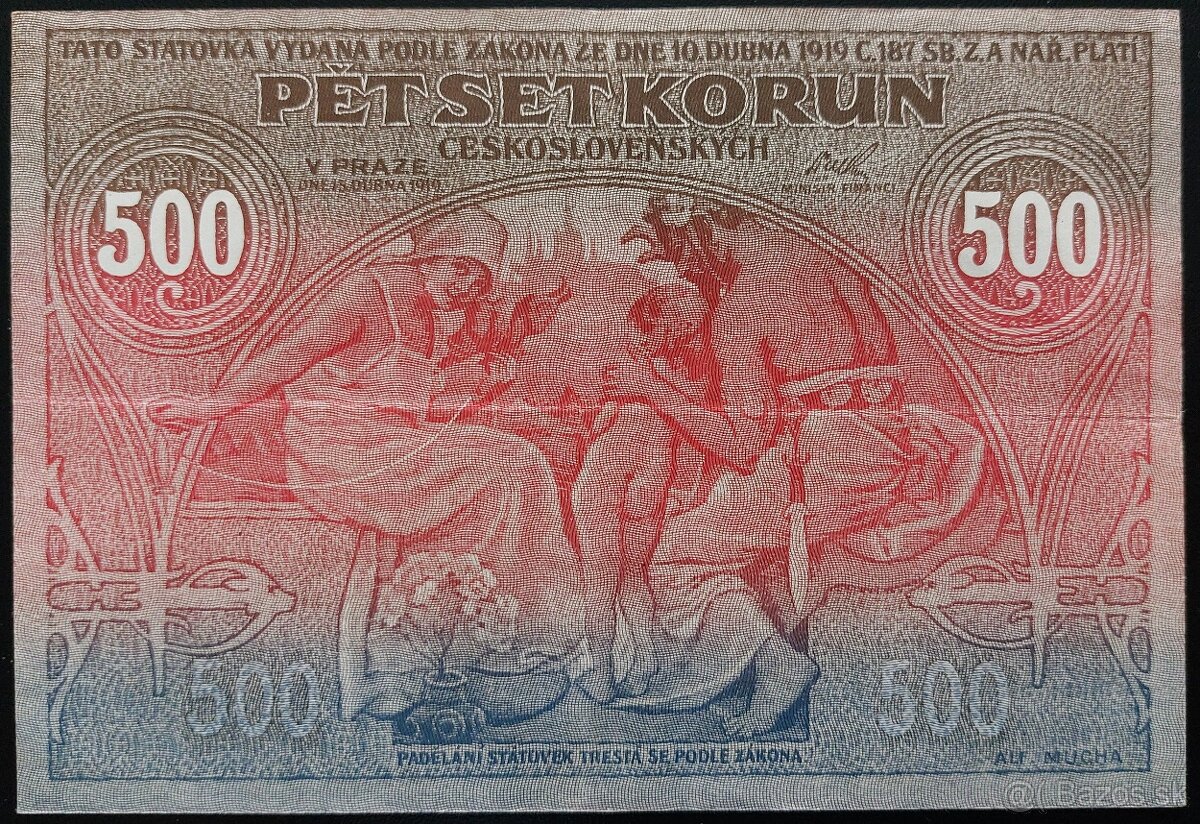 500 KORÚN ČSR ROK 1919- PADĔLEK TYP 2- MÉSZÁROS