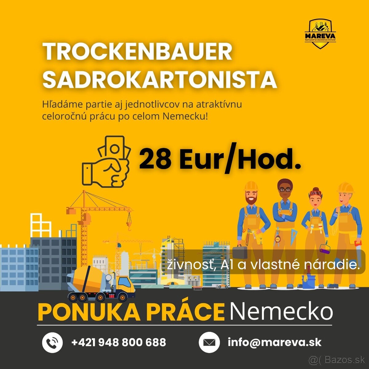 Sadrokartonista  Práca v Nemecku 28 eur/HOD