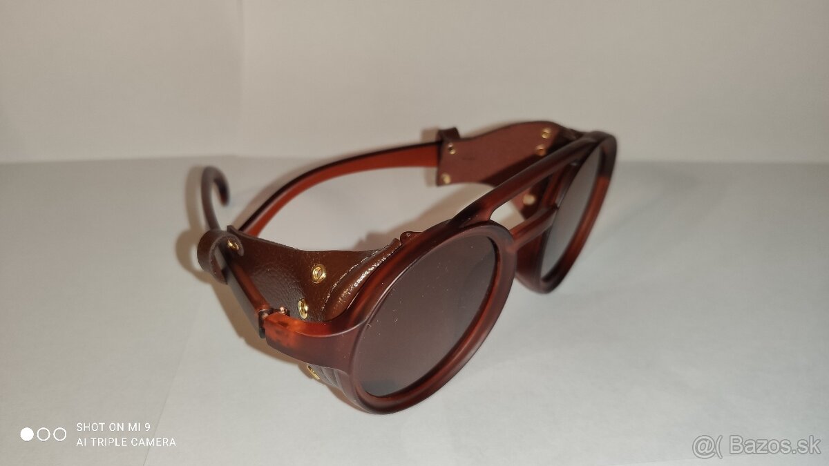 luxusne slnecne okuliare s koženymi bočnicami hnede