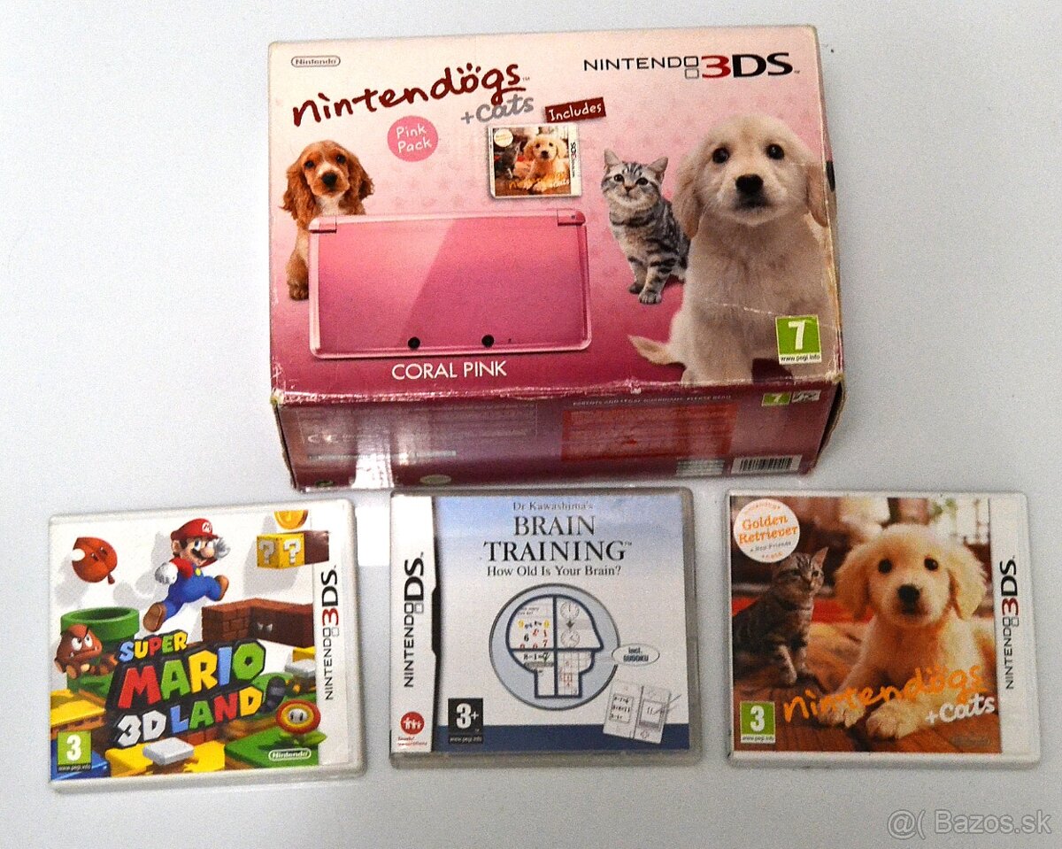 Nintendo 3DS, Coral Pink + 3 hry