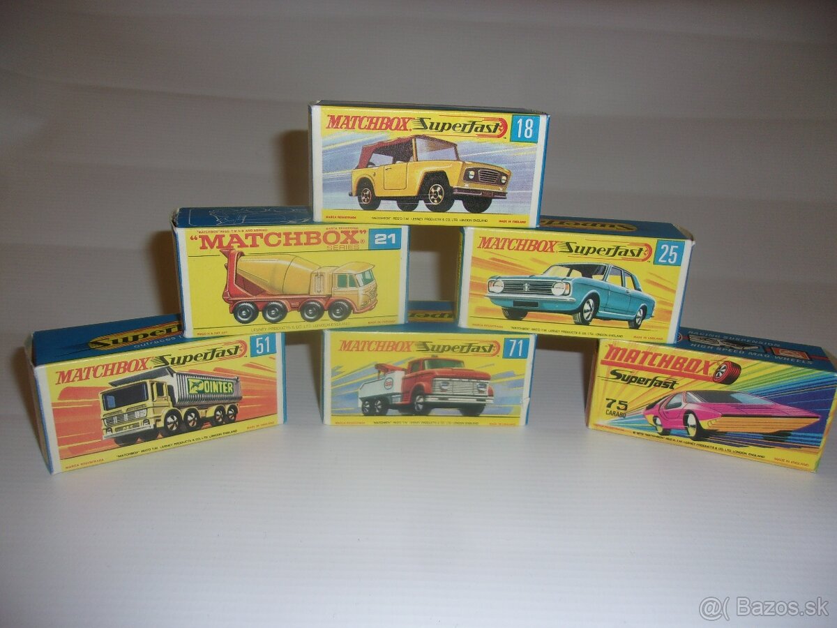 Modely autíčka Matchbox 70-te roky