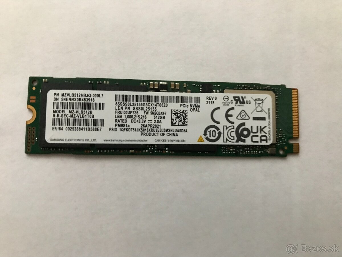 SSD disk M.2. Nvme 512GB SAMSUNG PM981a.