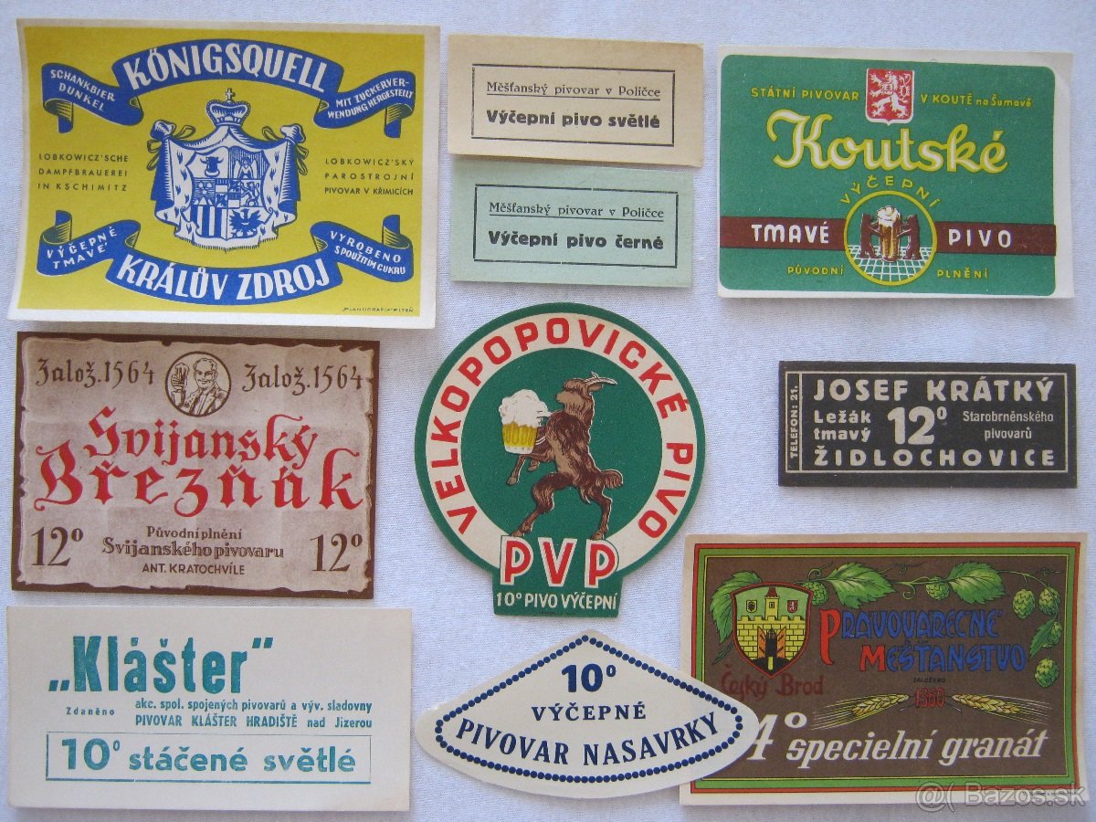 staré pivní pivné etikety před rokem 1945 - 30ks ČSSR