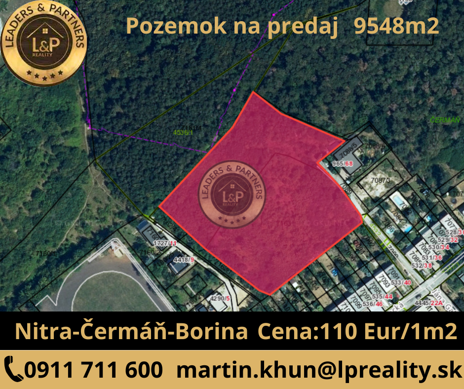 Na predaj pozemok 9548 m2 Nitra- Čermáň Borina