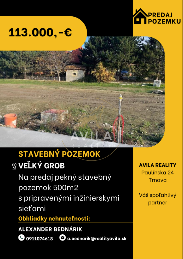 NA PREDAJ: stavebný pozemok 500m2 - Veľký Grob