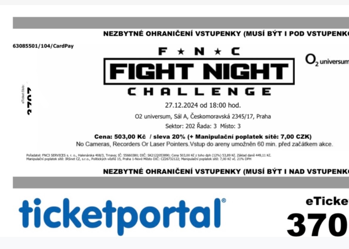 Predám lístky na FIGHT NIGHT CHALLENGE 8