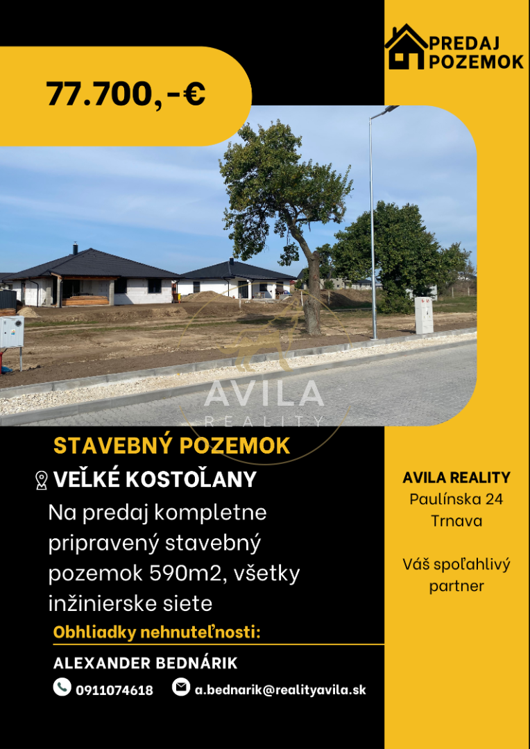 NA PREDAJ: kompletný stavebný pozemok 590m2 - Veľké Kostoľan