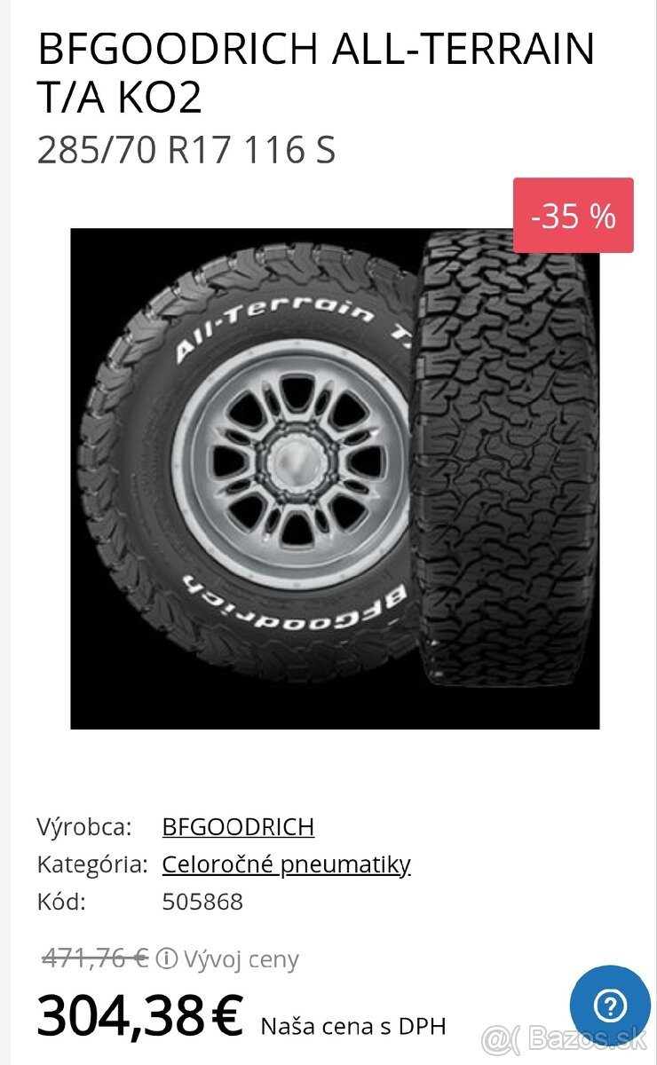 285/70 R17 BFGOODRICH ALL-TERRAIN T/A KO2