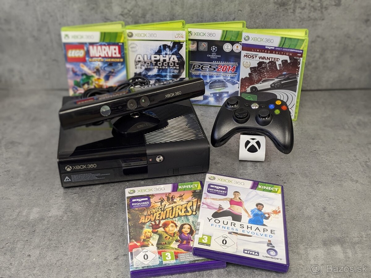 Xbox 360 E, HDD, Kinect, ovládač + 6 hier (LEGO, NFS, ...)