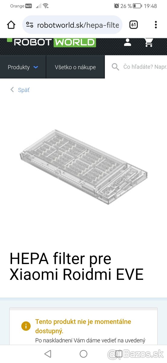 Hepa filter Xiaomi Roidme eve plus