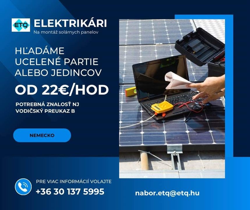 hľadáme Elektrikárov na montáž solárnych panelov