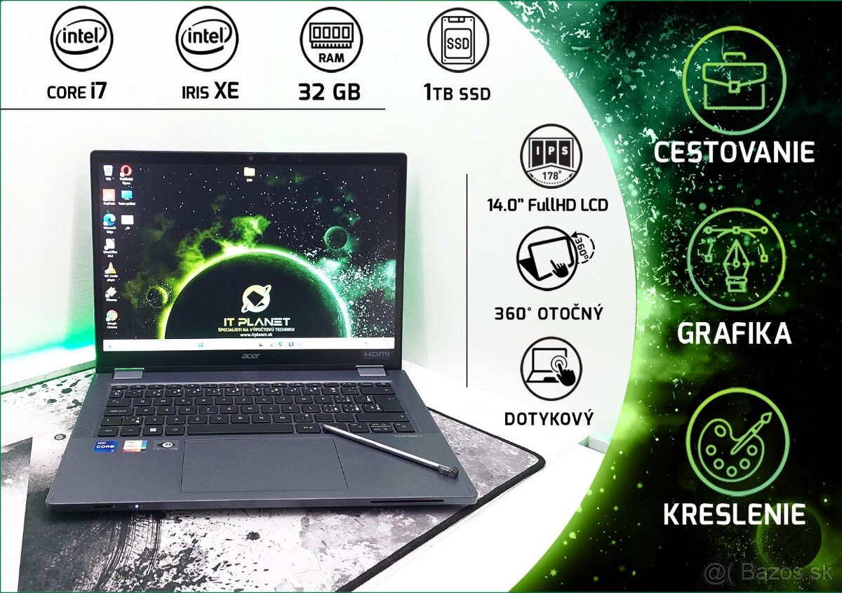 14" FullHD 360° otočý Acer Spin, i7-13.gen/32GB/Iris XE/1TB