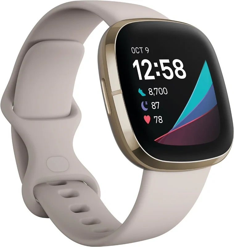 Damske sportove hodinky Fitbit Sense – Lunar White/Soft Gold