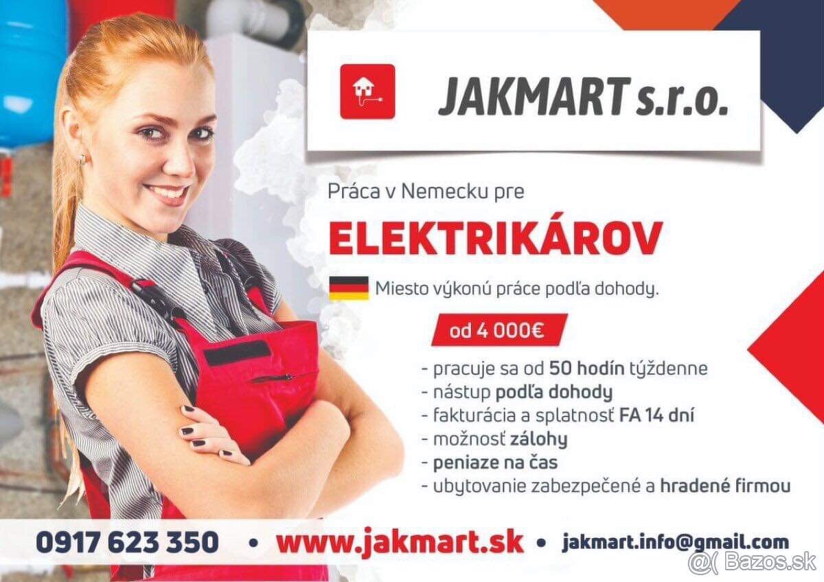 PRÁCA NEMECKO ELEKTRIKÁRI = JAKMART s.r.o.