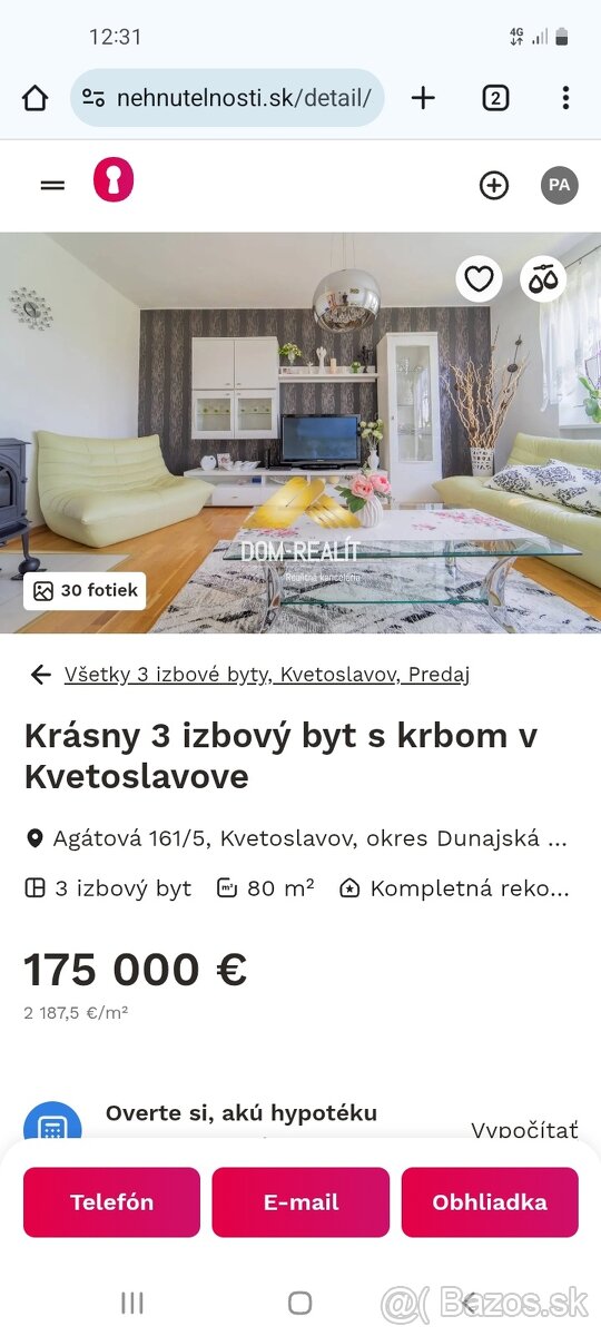 PREDAM 3 izb. BYT  SO ZAHRADOU KVETOSLAVOV