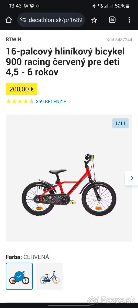 Detský bicykel veľkosť 16