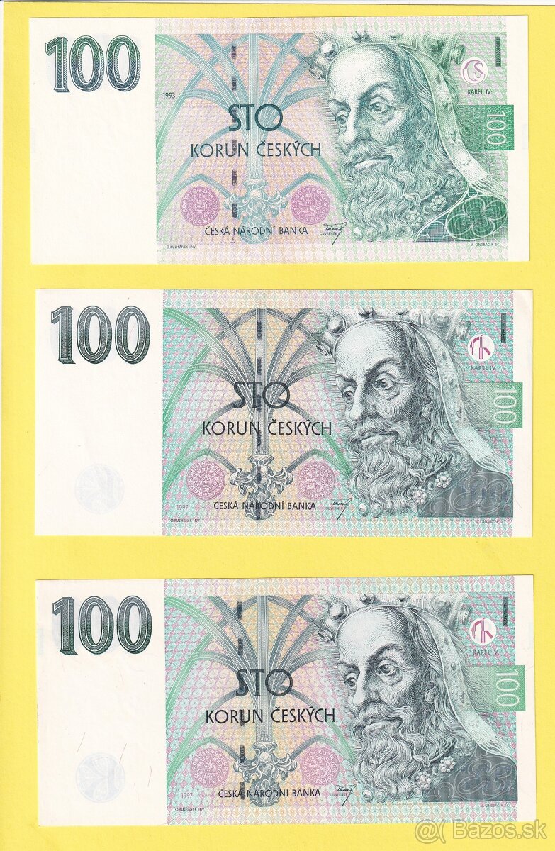 Bankovky 100 Kč série A,C,D 1993, 1997