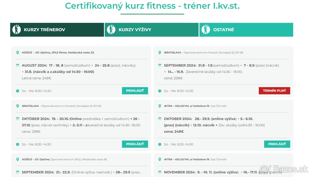 Certifikovaný kurz fitness tréner I.kv.st.- nevyužitý darček