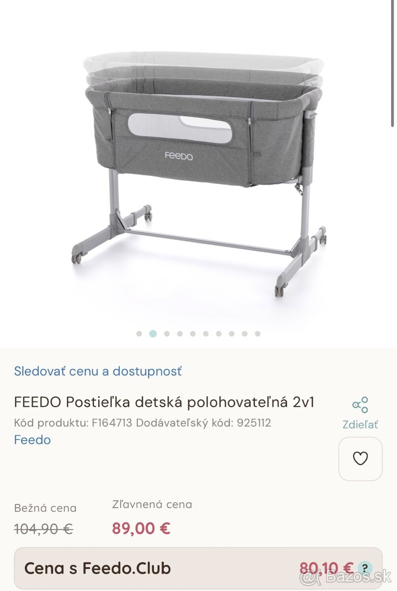 FEEDO Postieľka detská polohovateľná 2v1