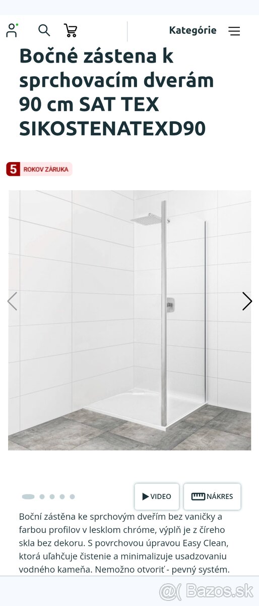 Bočné zástena k sprchovacím dverám 90 cm SAT TEX SIKOSTENATE