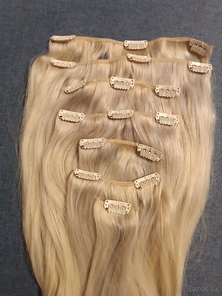 Clip in vlasy ľudské blond 48 cm