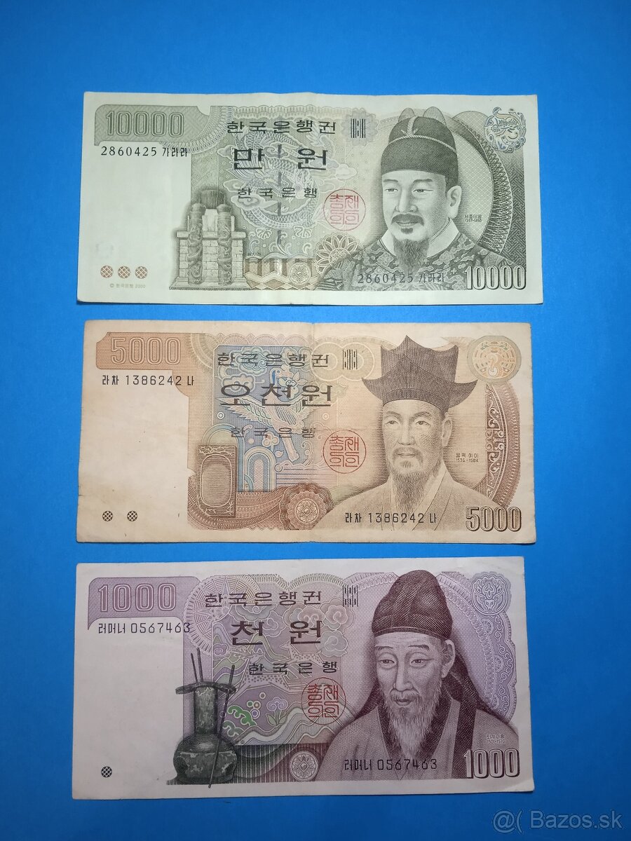 Bankovky JIŽNÍ KOREA - 1.000, 5.000, 10.000 Won