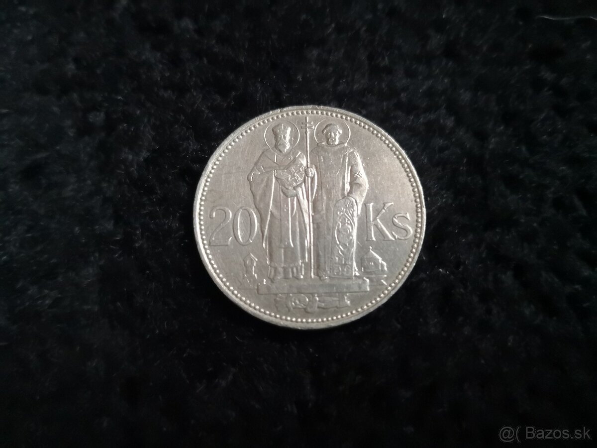 minca strieborna Slovensky štát 20 kslov.CYRIL A METOD