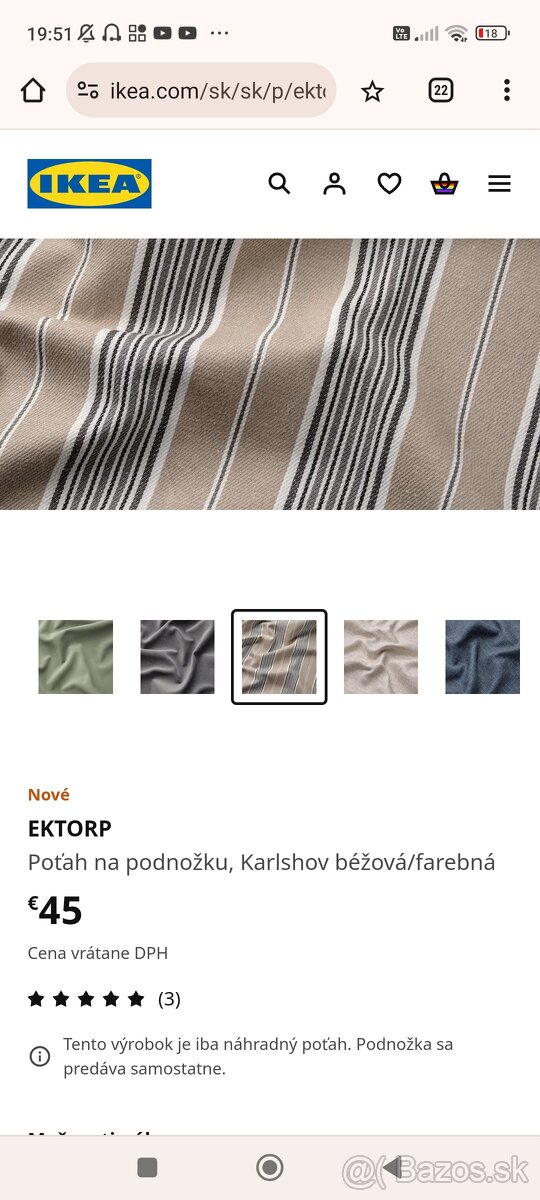 Potah na podnozku Ikea ektorp novy