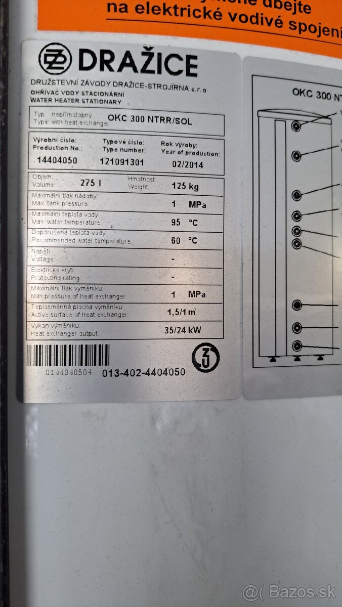 Stacionárny zásobník Dražice OKC 300 NTRRSOL