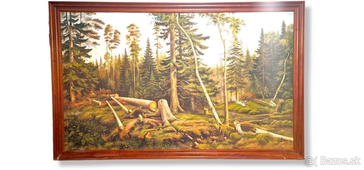 Olejomaľba drevorubač vyrub lesa 200x120cm