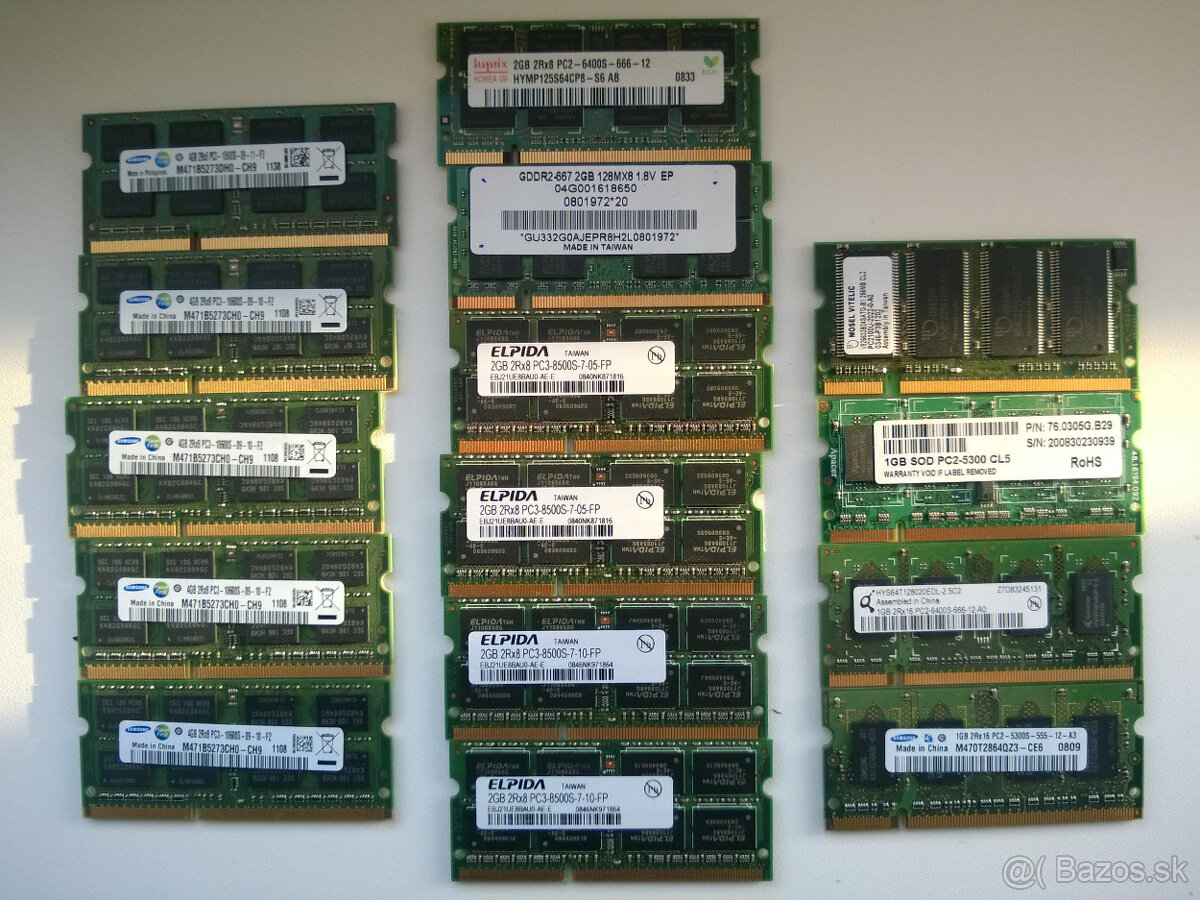 RAM Pamäte 4 GB, 2GB, 1 GB, 256 MB pre notebooky