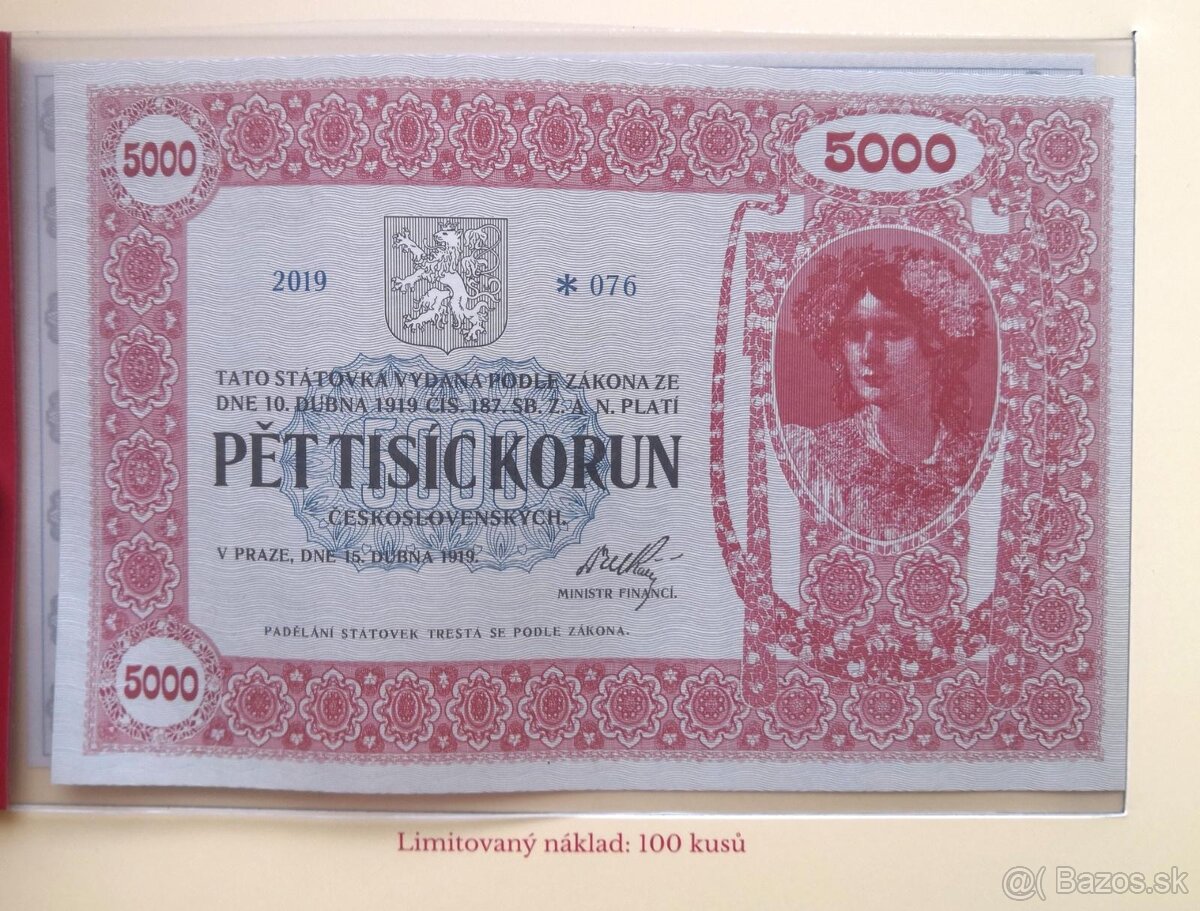 5000 korun 1919/2019,vzacna bankovka, pouze 100ks,UNC RR