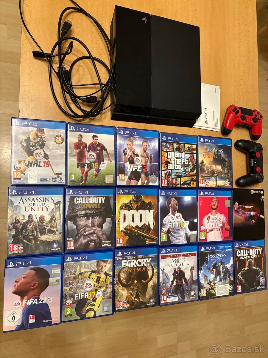 Playstation 4 + 2 ovládače + 17 hier