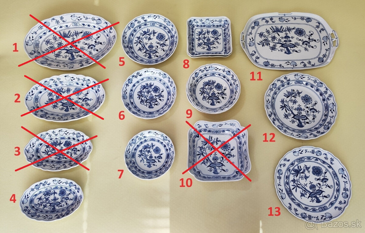 Originál cibuľový porcelán - Misy, podnos a tortový tanier