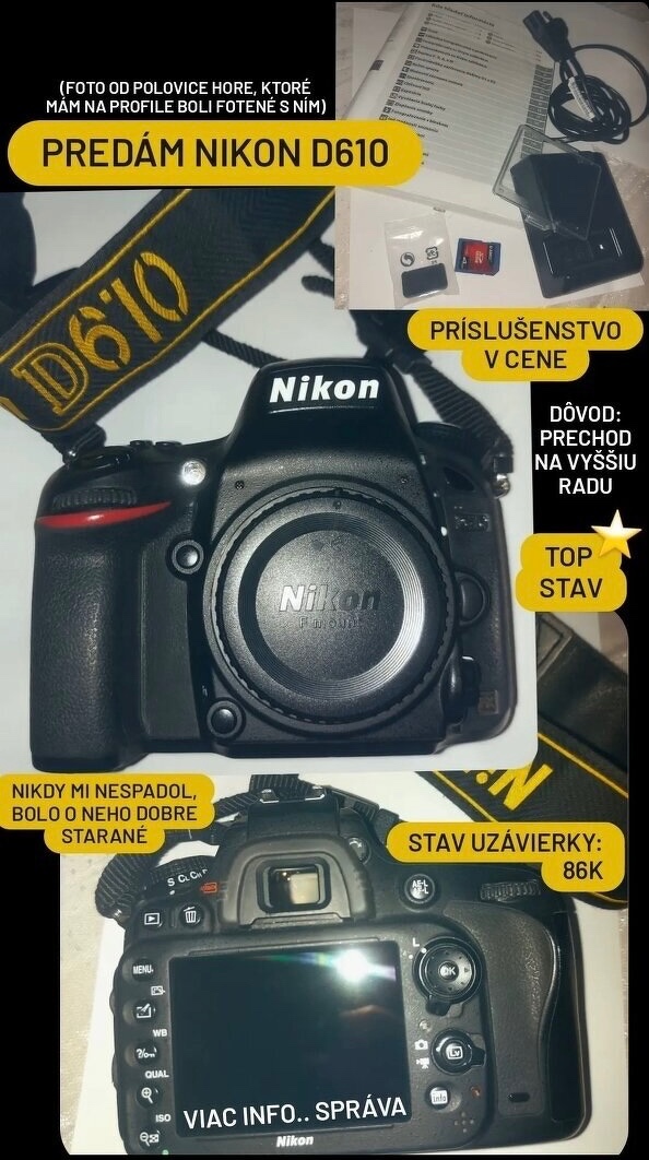 Nikon D610 s príslušenstvom