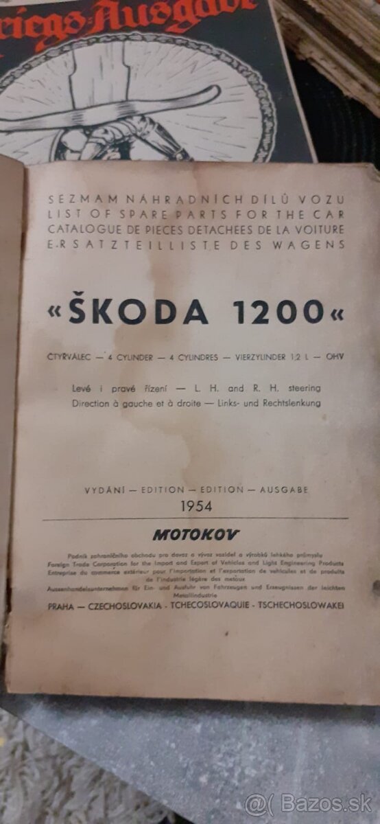 Kniha Seznam nahradnich dílů Škoda 1200