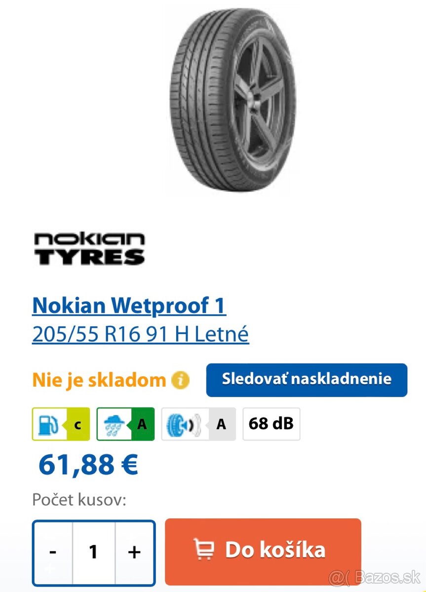 Predám sadu letných pneumatík Nokian 205/55 R16