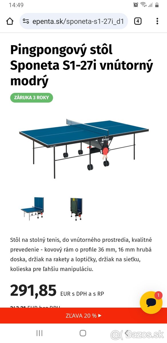 stôl na stolný tenis