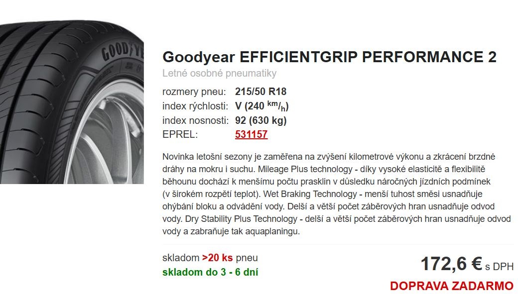 Nove letne pneu / novinka tejto sezony   215/50 R18