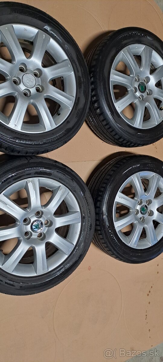 Predám originál alu set Škoda 15"-5x100+195/55r15 letné