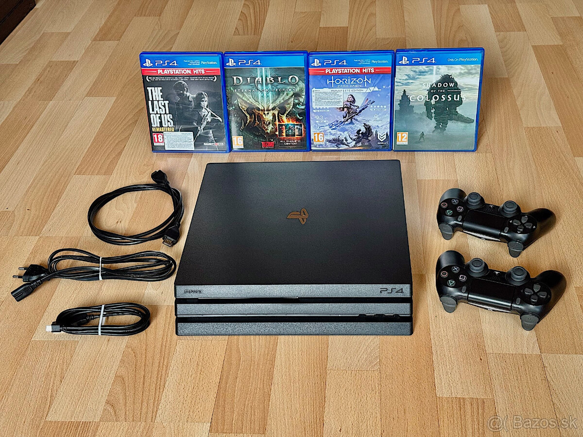 PlayStation 4 Pro 1TB + 2x Ovládač + 4x Hra, AKO NOVÉ