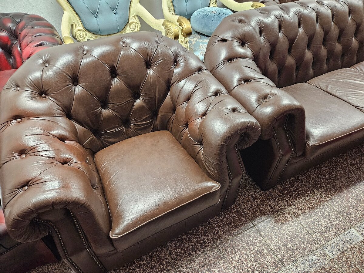 CHESTERFIELD ŠTÝL,KOŽENÁ 3+2+1