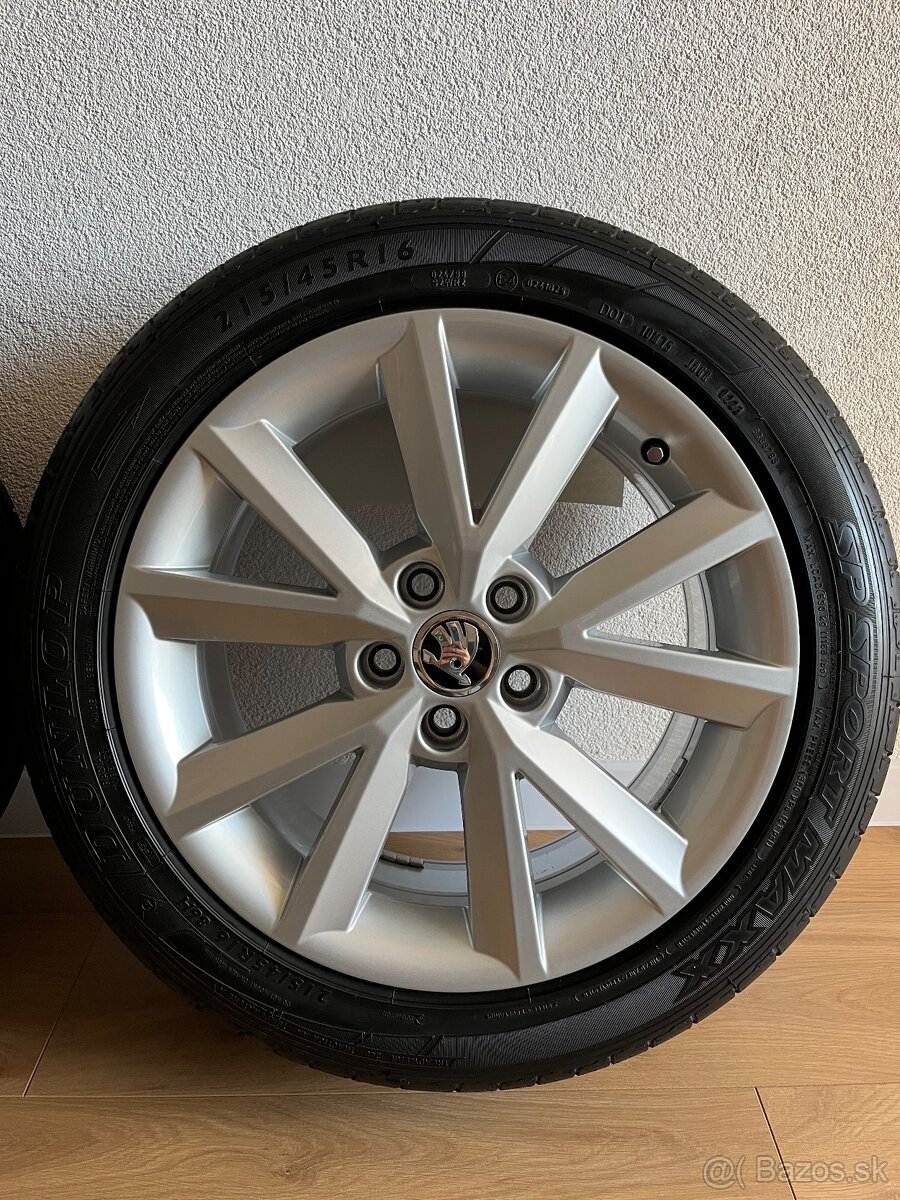 Orig. ŠKODA ALU Disky 16", 5x100, ET46 + DUNLOP 215/45