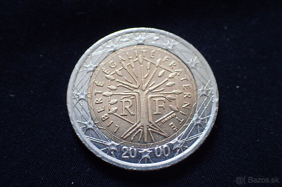 2€ EUR rok: 2000, Francúzsko , Rare, Chyba razby.