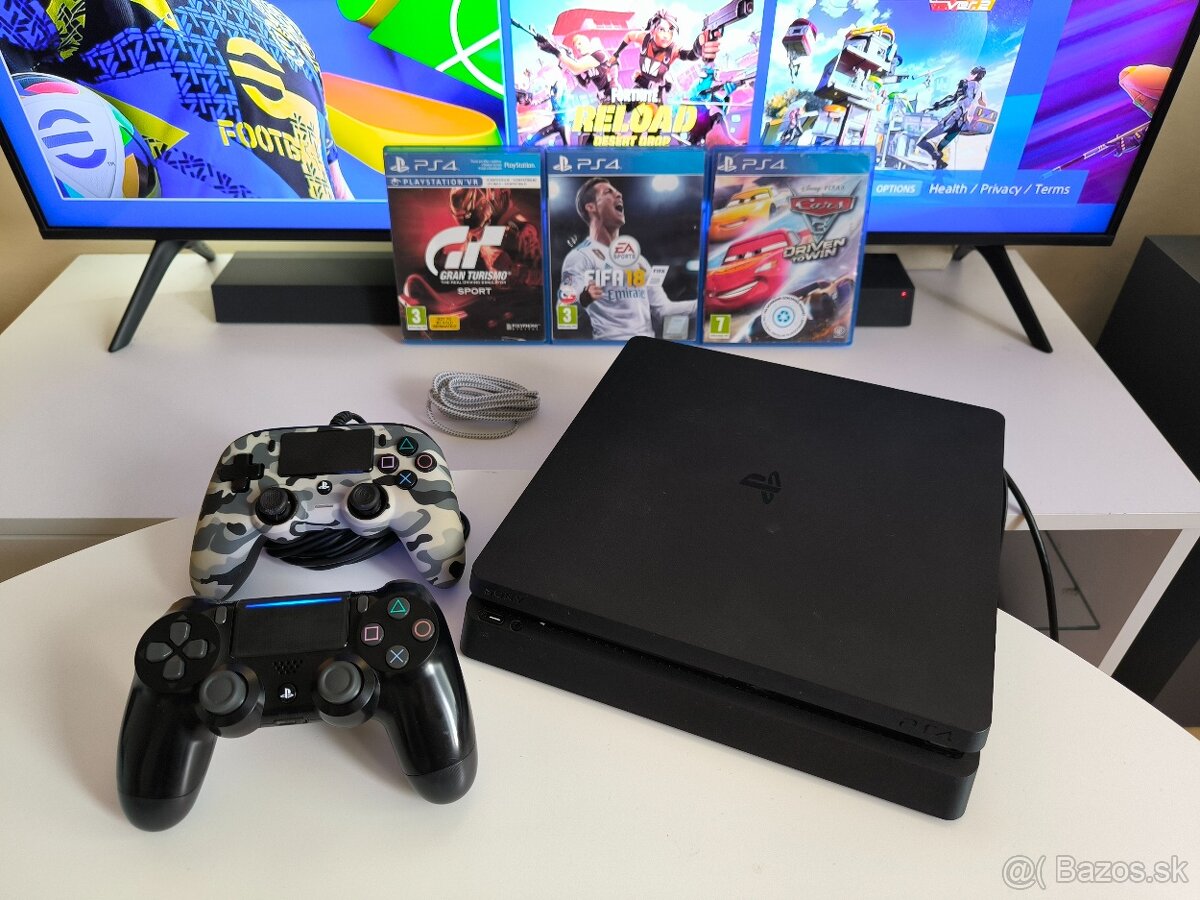 PS4 SLIM + 2x OVLÁDAČ + HRY