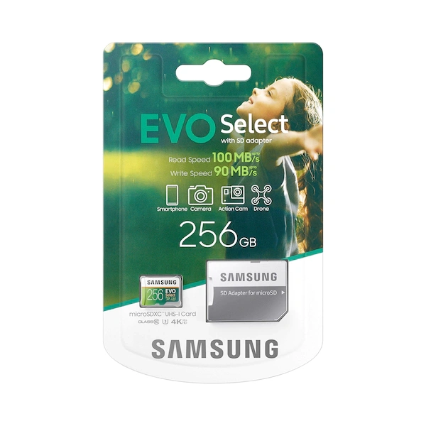 NOVÁ SAMSUNG EVO Select microSDXC 256GB, 4K, R100/W90 MB/s
