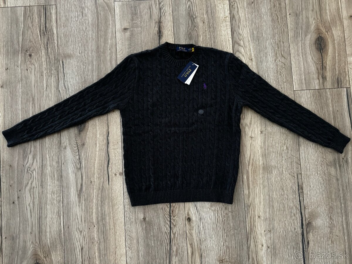 Ralph Lauren tmavo sivý pánsky sveter cable-knit M