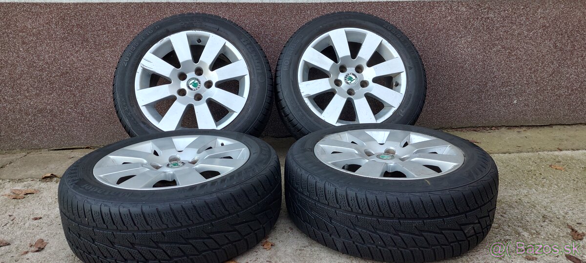 Alu Škoda 5x112 a zimné Barum, Matador 205/55 R16