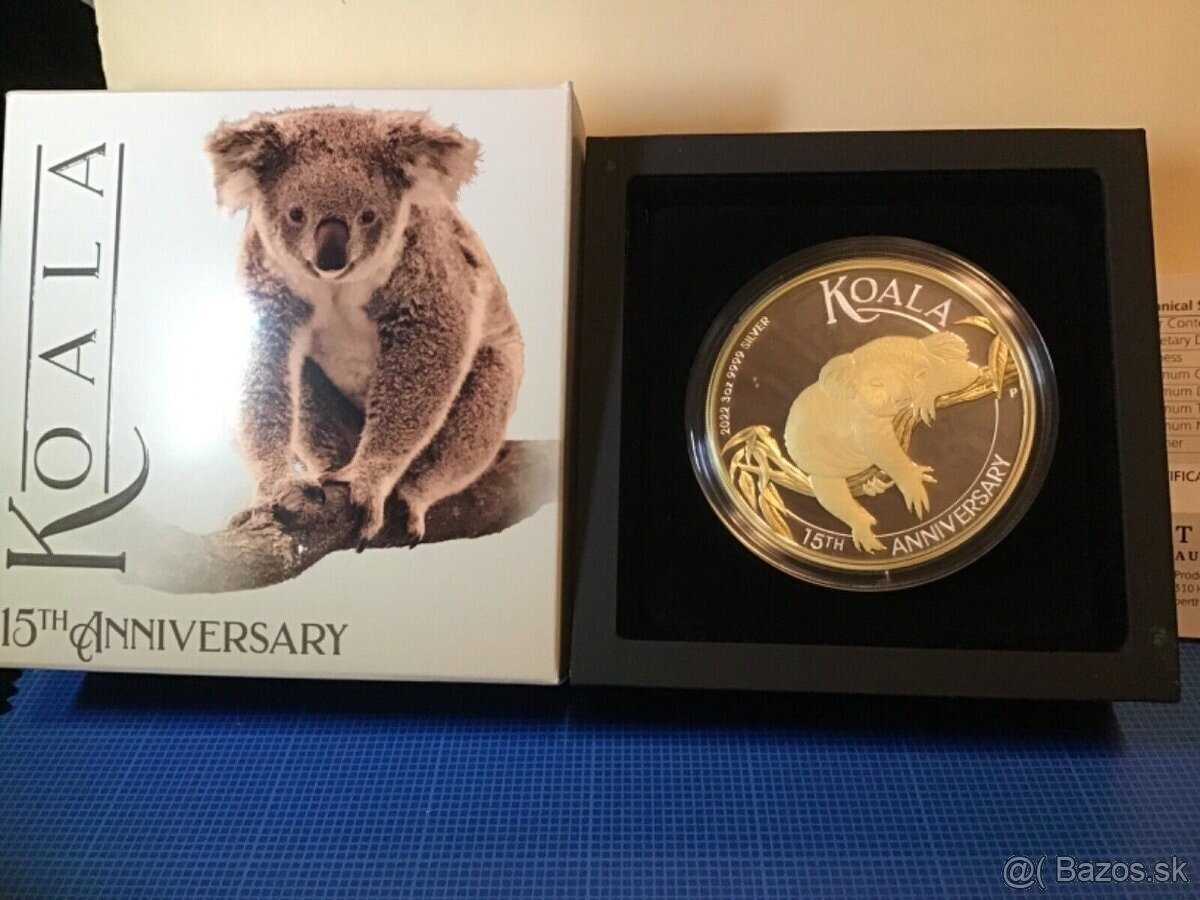 Predám pozlátený mincu Koala 3oz Perth Mint